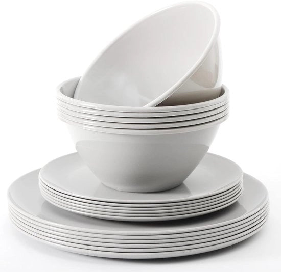 Set di servizi in plastica riciclabile per cucina, piatti (20 cm e 25 cm), contenitori (1000 ml), servizio per 6 persone (giallo)