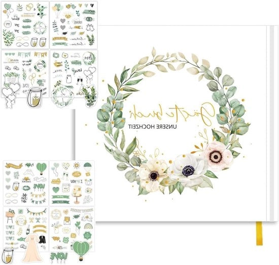 Album di ricordo per matrimoni con adesivi - 120 pagine - Tedesco e Inglese - 21 x 21 cm - ricordi - ospiti di nozze