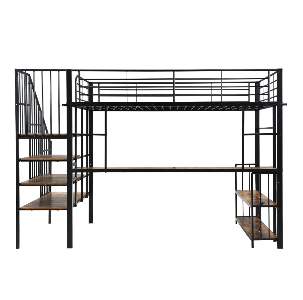 Letto a soppalco 120x200 cm con scala laterale, presa di ricarica e appendiabiti