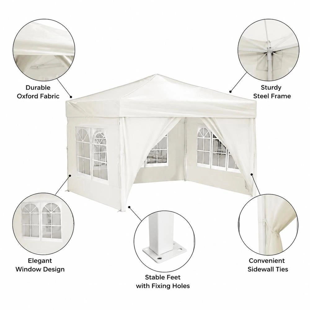 Foldable Party Tent With Side Walls, Cream, 3x3 M