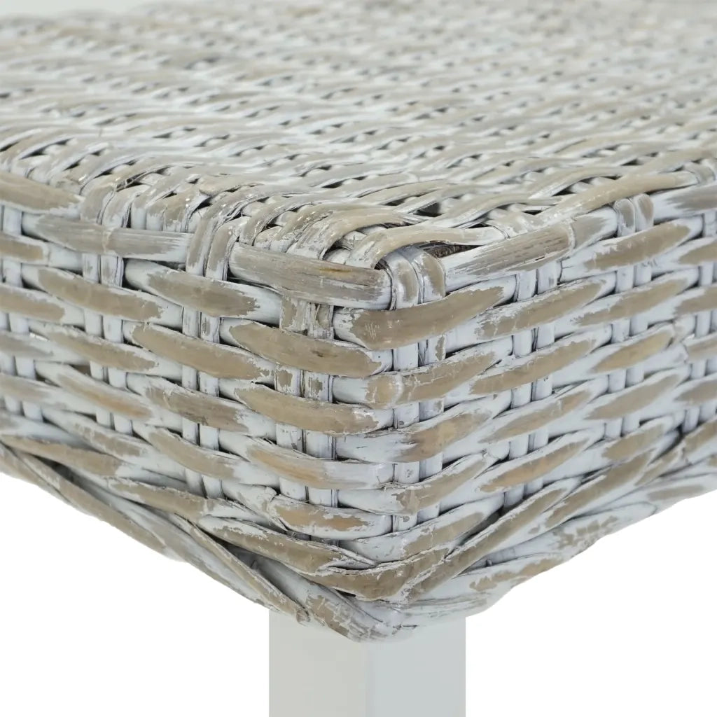Panca Bianca 160x35x45 cm Rattan Kubu Naturale e Massello Mogano 344877