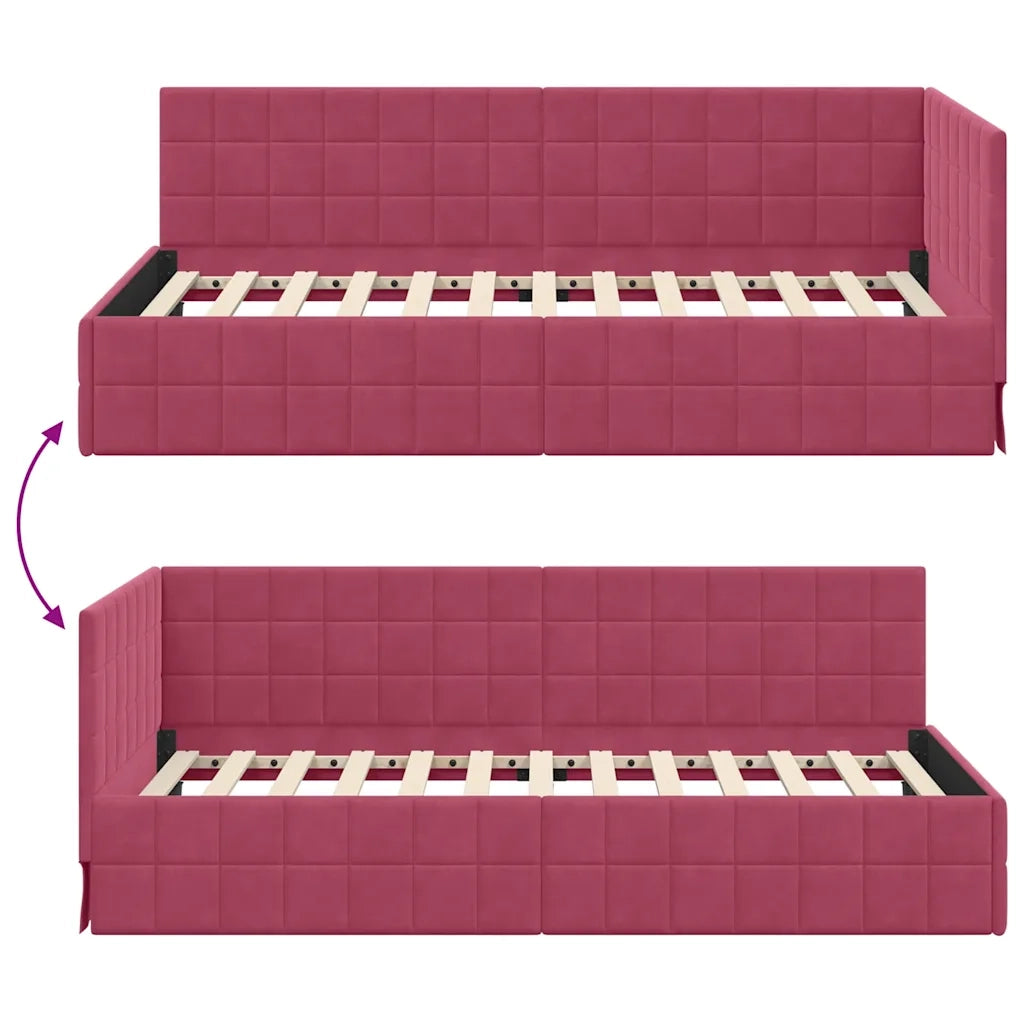 Cornice del letto ad angolo Rosso Vino 100 cm x 200 cm Velluto 42016402