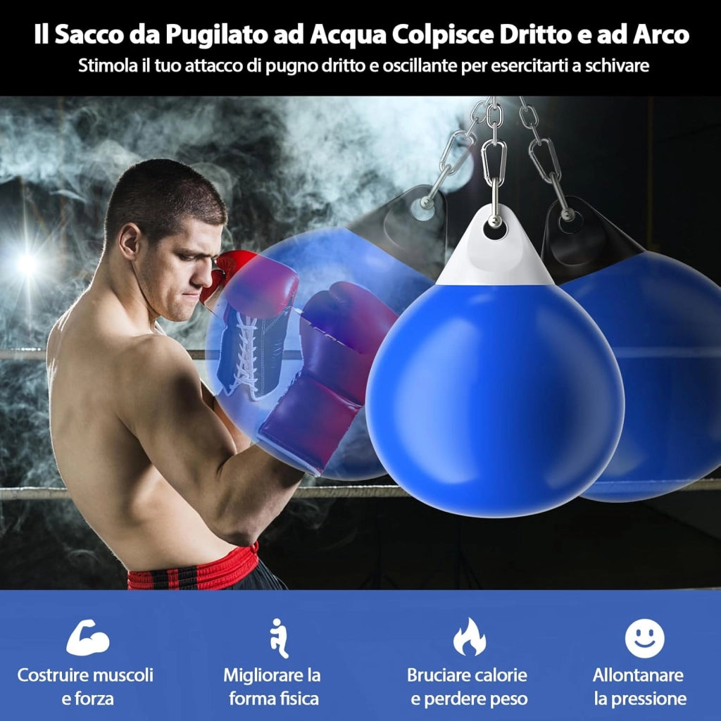 Sacco da Boxe per Bambini ed Adulti 50 kg, Sacco da Boxe ad Acqua con Catena Metallica Regolabile, Ganci, Fibbie di Assicurazione e Tubo dell’Acqua