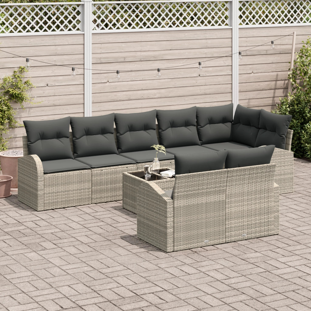 Set divano giardino 9 pezzi cuscini grigio polyrattan