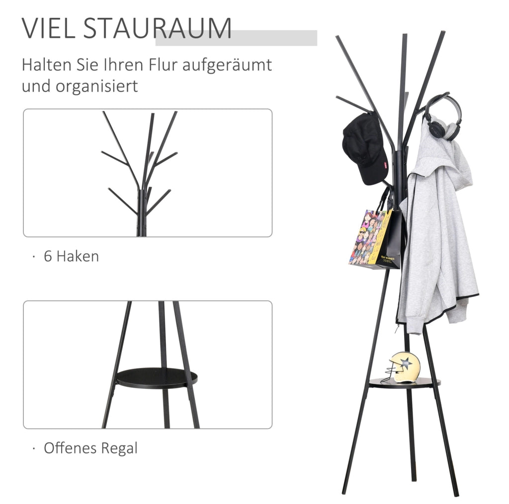 Appendiabiti da terra nero in metallo e MDF con 8 ganci, 180 cm