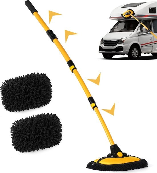 Spazzola per auto con manico telescopico, spazzola per auto con setole a 15°, spazzola per auto con setole lunghe e microfibra, spazzola per auto e veicoli commerciali, spazzola per auto e camper