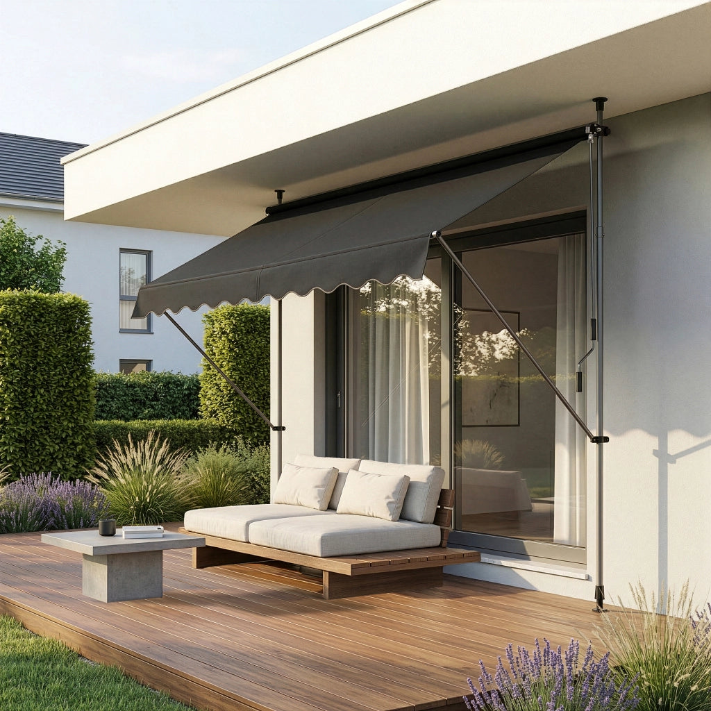 Tenda da Sole a Muro con Pali di Supporto Telescopici Parasole 400 x 120 cm (LxP) Grigio pro.tec