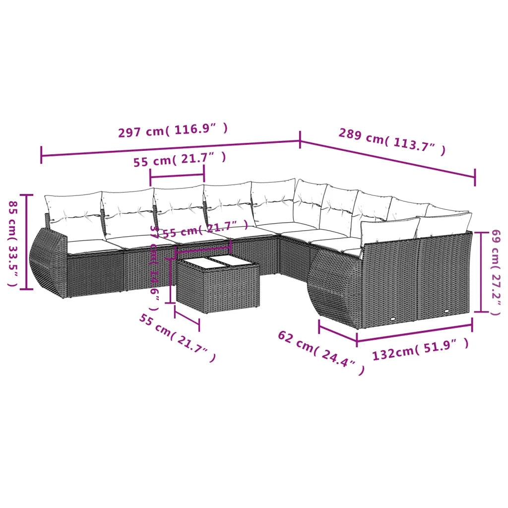 Set Divani da Giardino 11 pz con Cuscini in Polyrattan Grigiocod mxl 91592