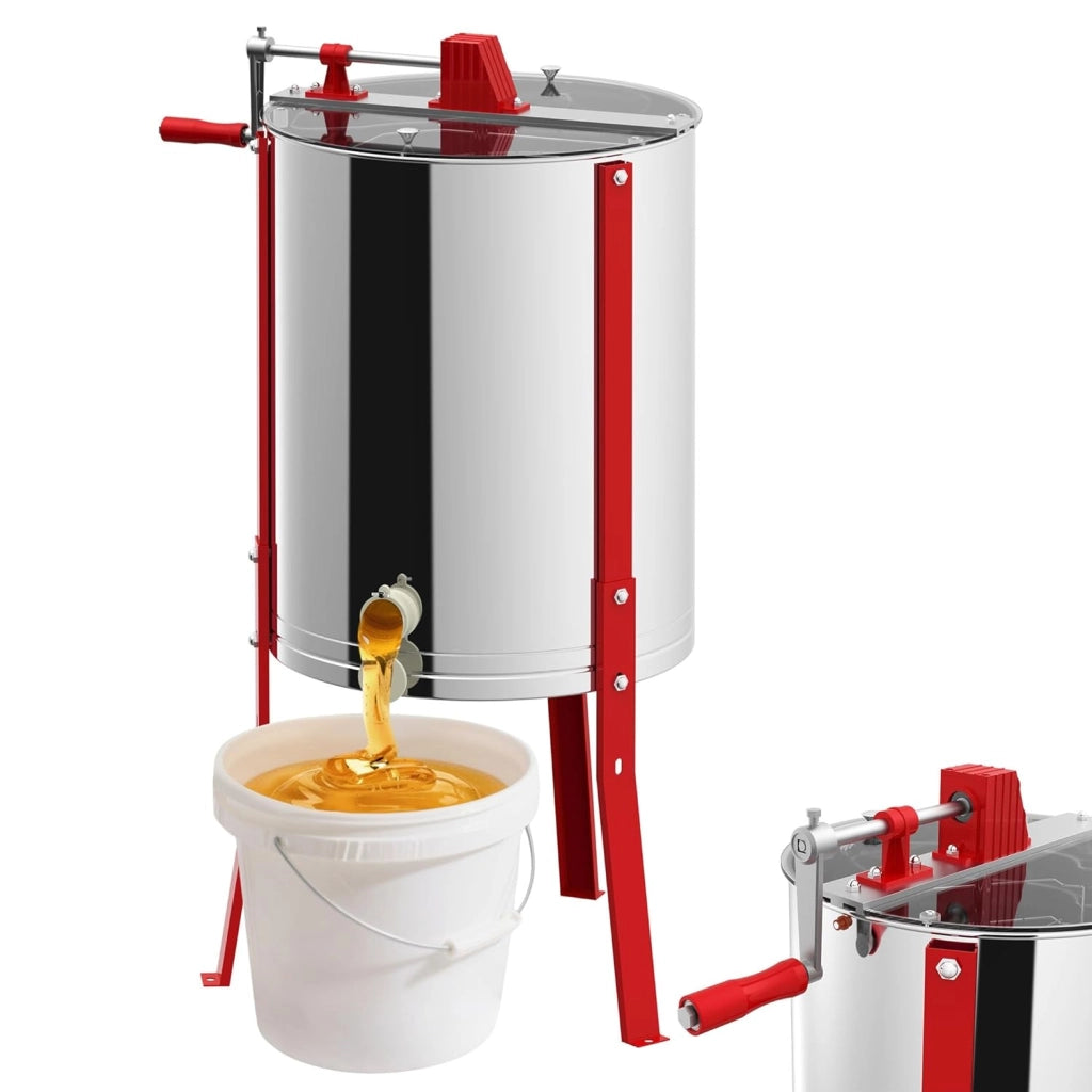 Centrifuga manuale a 4 favi in acciaio inox centrifuga tangenziale estrattore di miele con coperchio, azionamento manuale e gambe regolabili centrifuga miele accessori universali per apicoltura