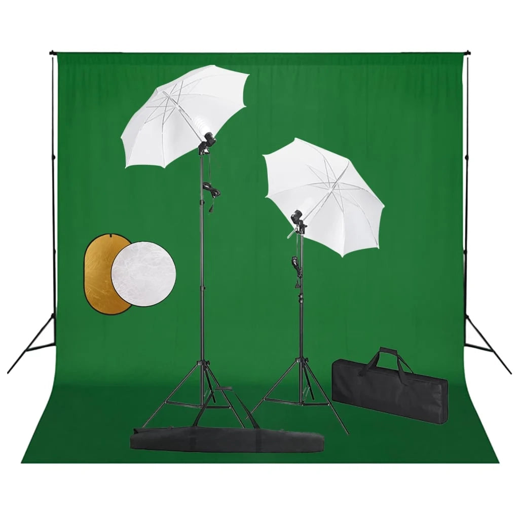 Kit professionale per studio fotografico con luci fondale e riflettore verde 02_0001453