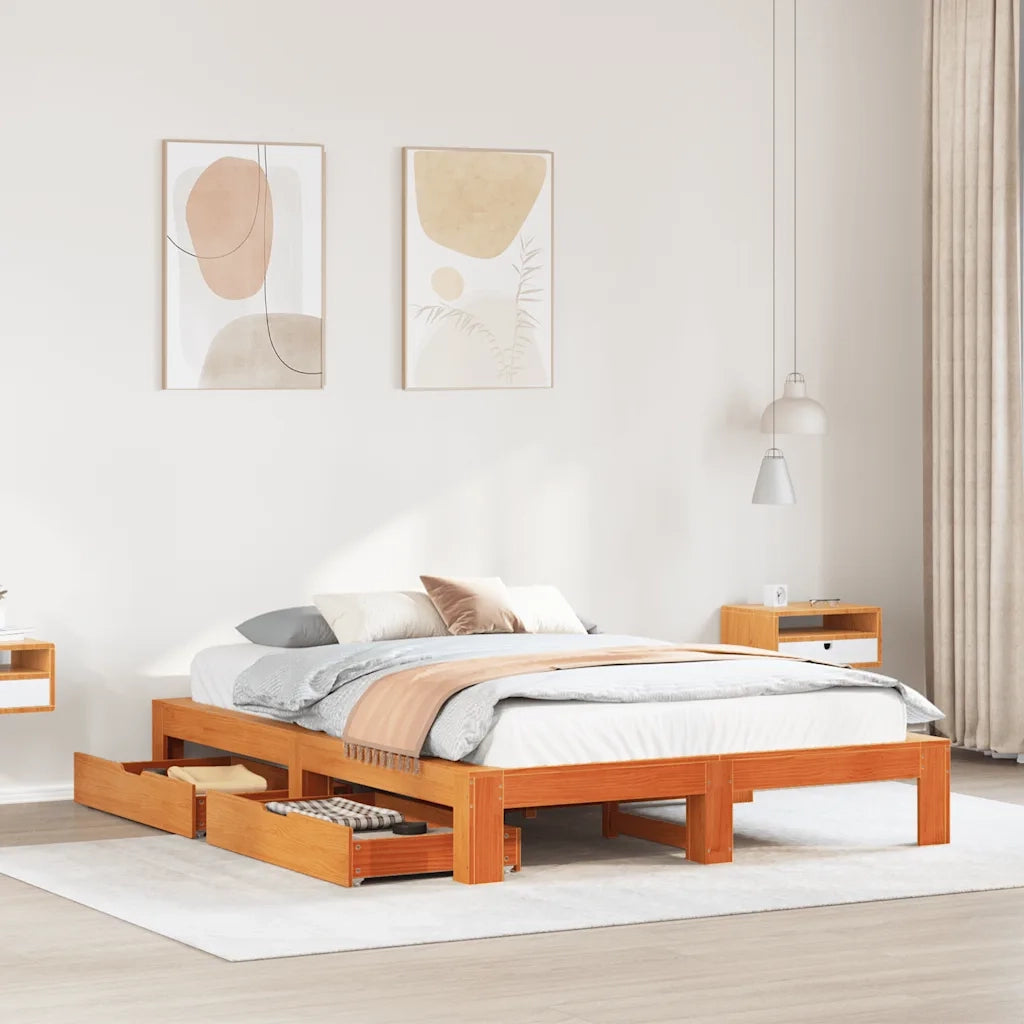 Giroletto senza Materasso-Struttura Letto Marrone Cera 140x200cm Massello Pino 433376