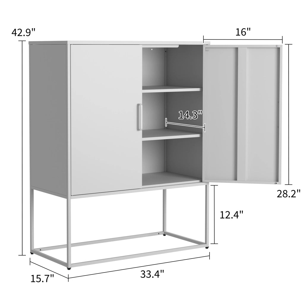 Credenza e madia in metallo con ante magnetiche e 2 ripiani, per cucina e soggiorno, bianco, 85 × 40 × 109 cm
