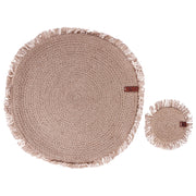 Set di 12 tovagliette e sottobicchieri rotondi in iuta naturale fatti a mano da 35/10 cm stile boho