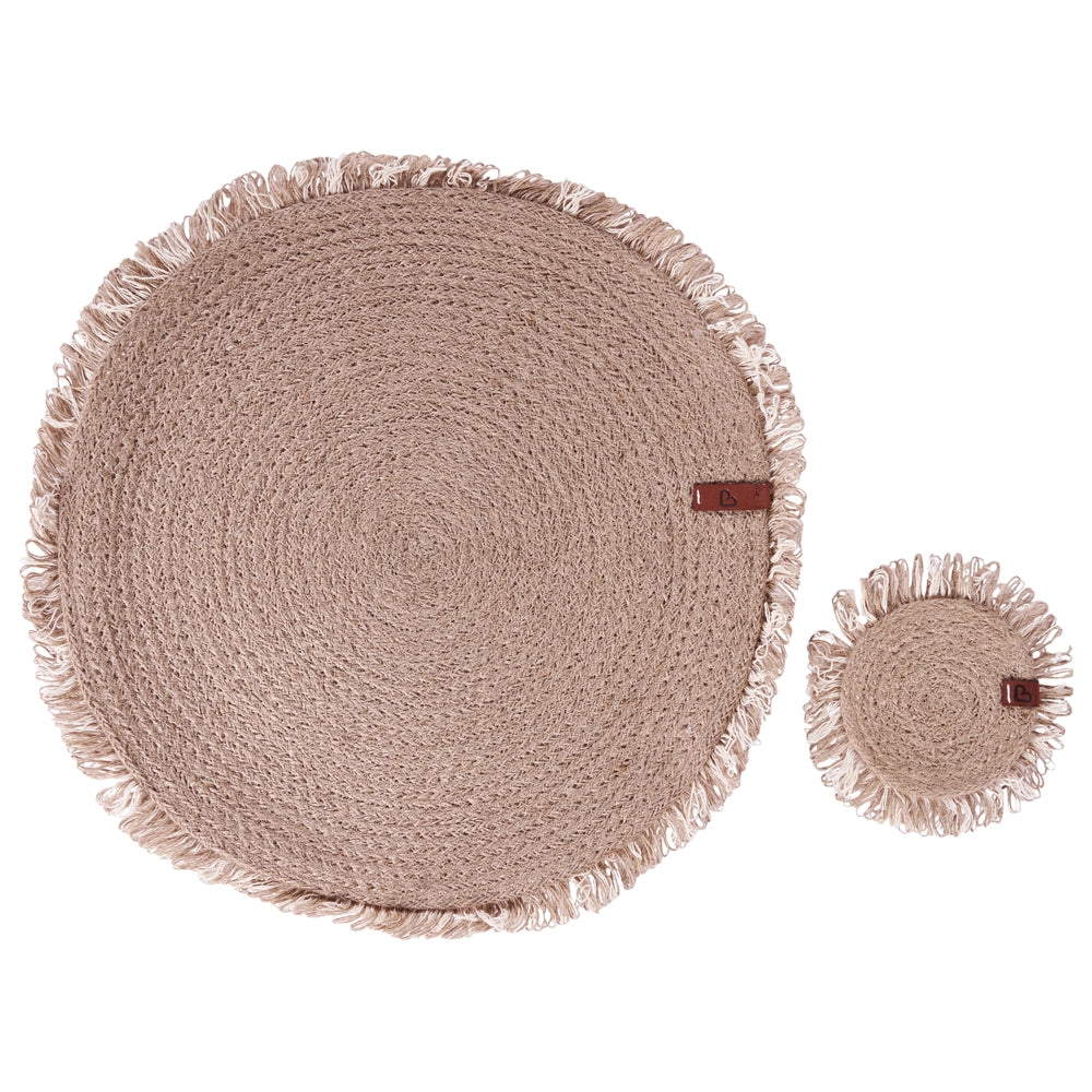 Set di 12 tovagliette e sottobicchieri rotondi in iuta naturale fatti a mano da 35/10 cm stile boho