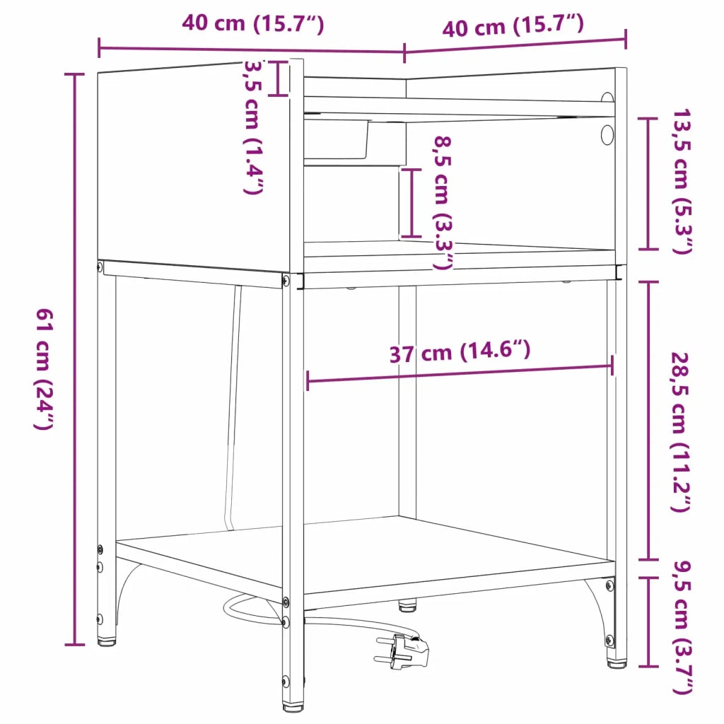 Comodino | Armadio da Notte | Mobiletto da notte con lo scaffale Rovere Sonoma 40 x 40 x 61 cm