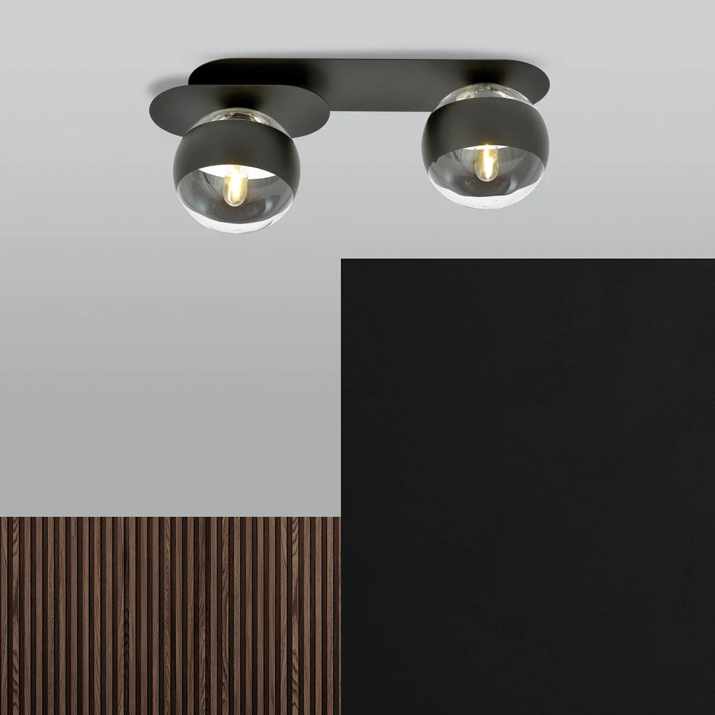 Plafoniera Minimal Teia Acciaio Nero 2 Luci E14 Ip20