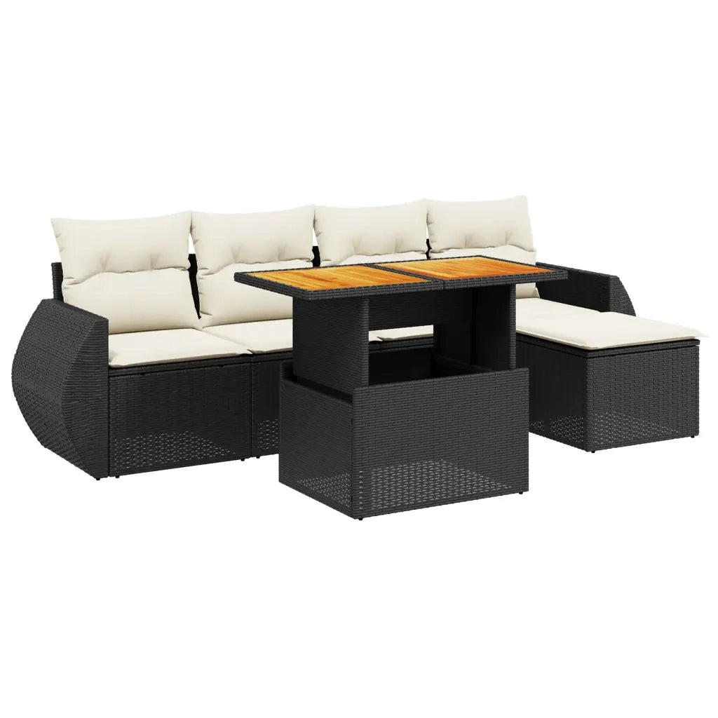 Set Divano da Giardino 6 pz con Cuscini Nero in Polyrattan 3272169