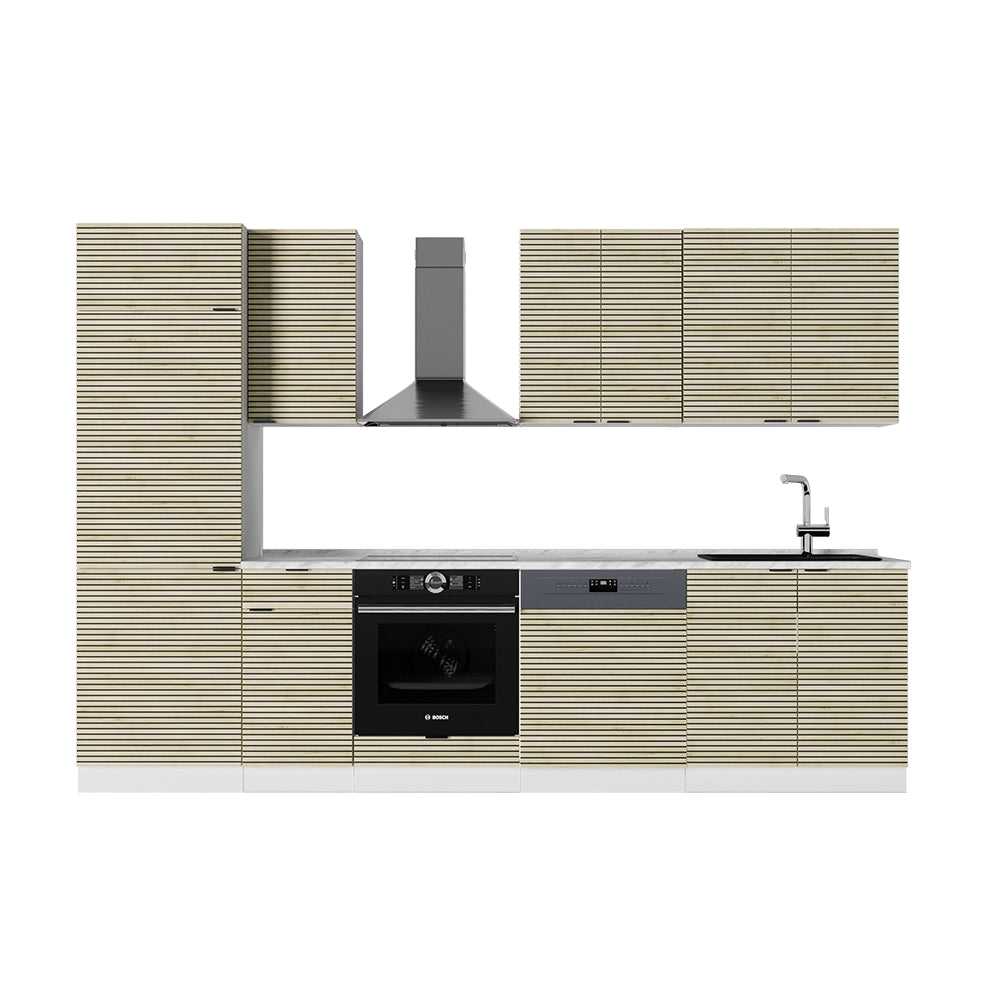 Cucina componibile Fame-Line Pannello in quercia/Bianco 300 cm, PL Marmo Vicco