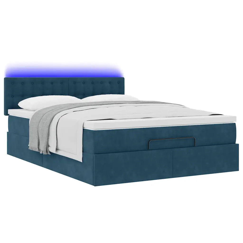 Struttura Letto Pouf con Materasso Blu 140x200cm in Velluto