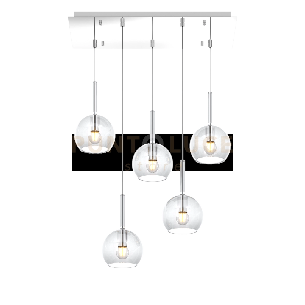 SOSP. CROMO RETTANGOLARE 5 LUCI VETRI TUTTI PICCOLO TRASPARENTE 1155CR-S5 RP-TR