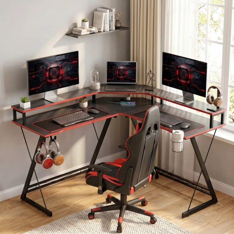SCRIVANIA ANGOLARE L 128x128 cm Nera con supporto monitor