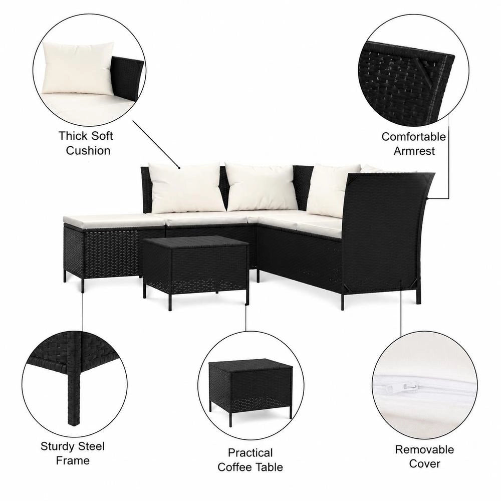 4-piece Garden Lounge Set With Cushions, Black Poly Rattan