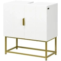 kleankin Mobile Bagno Sottolavabo con Armadietto 2 Ante in Legno e Acciaio, 60x30x65cm, Bianco e Oro