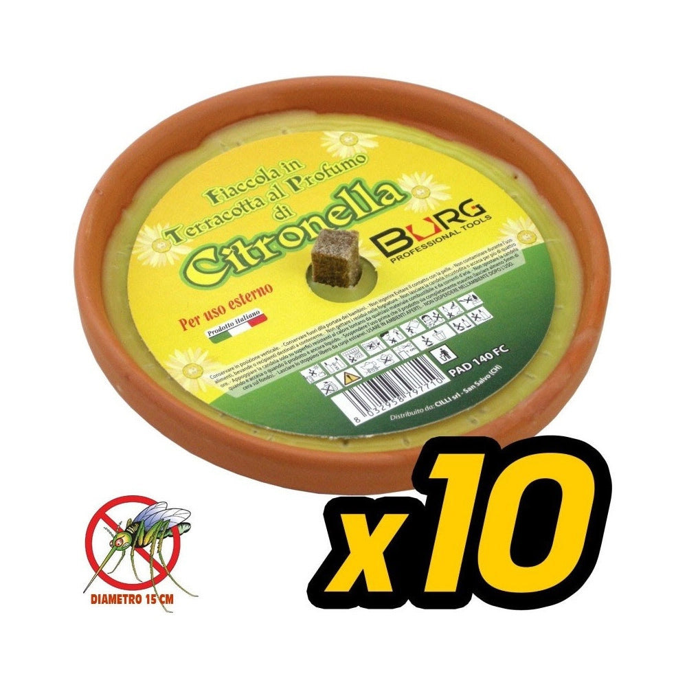 Trade Shop - Confezione 10 X Candela Citronella In Terracotta Diametro 10 Cm Antizanzare -