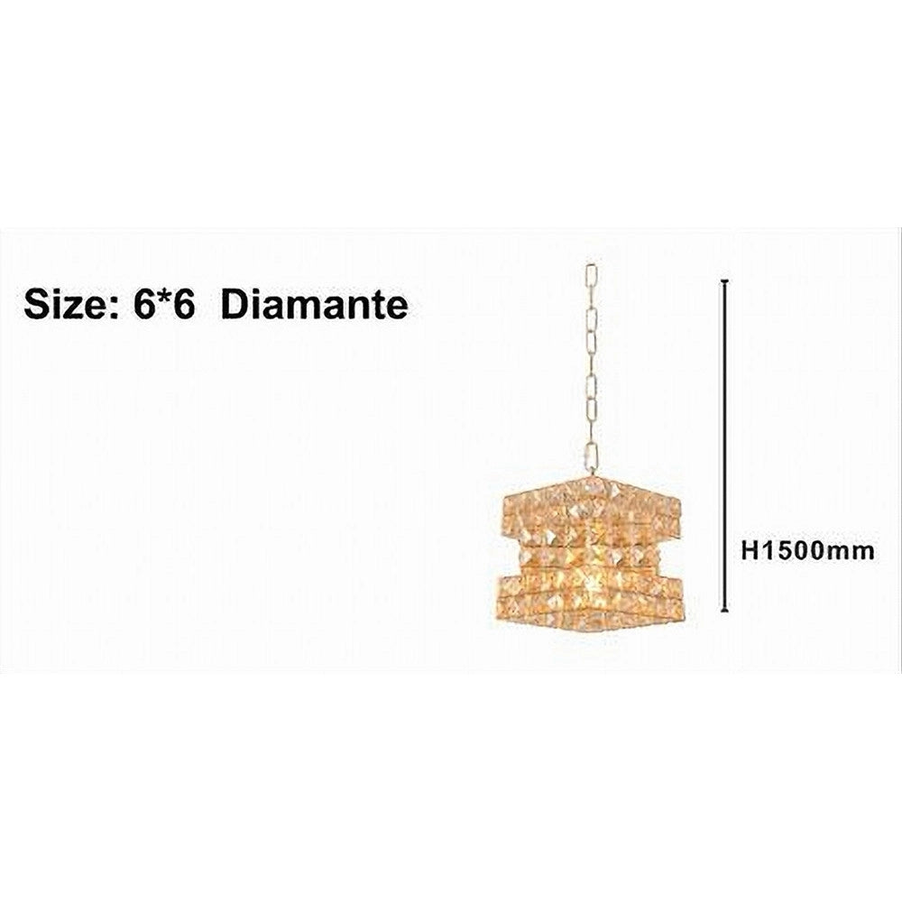 Trade Shop - Lampadario Sospeso Cubo Intrecciato Con Cristalli Lampada Luce E27 Oro 32385 -