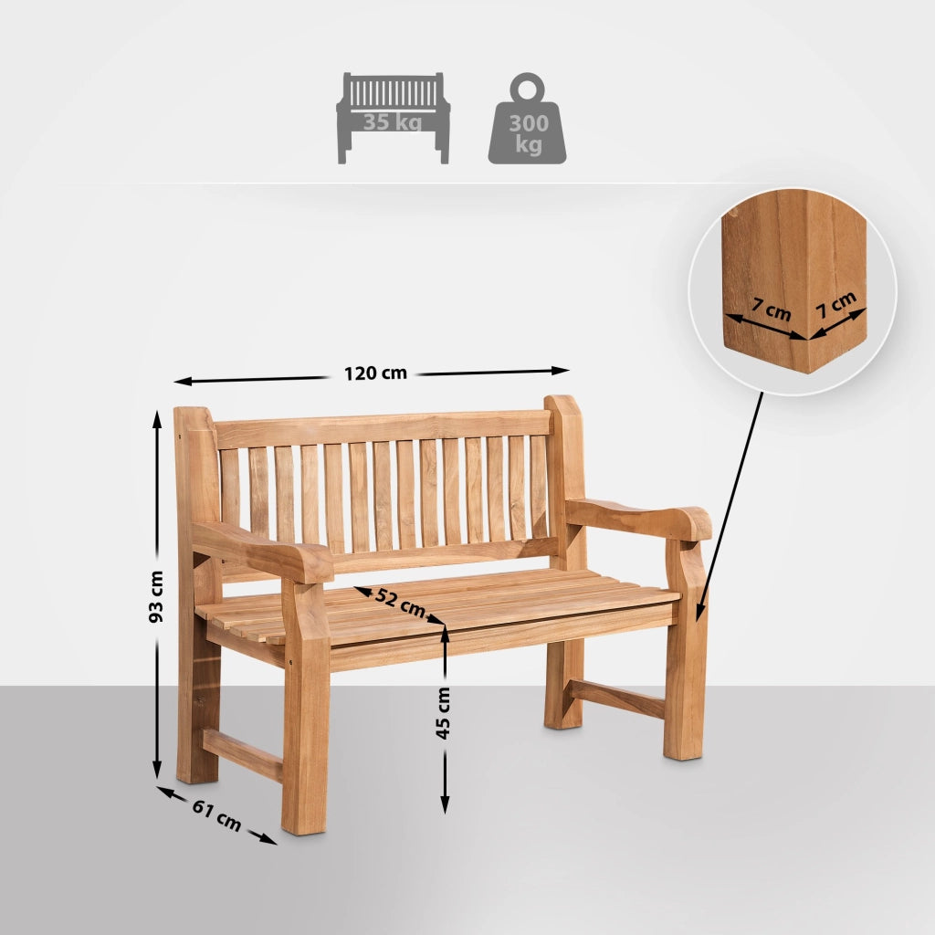 Teakbank Jackson 120 cm mit Abdeckhaube