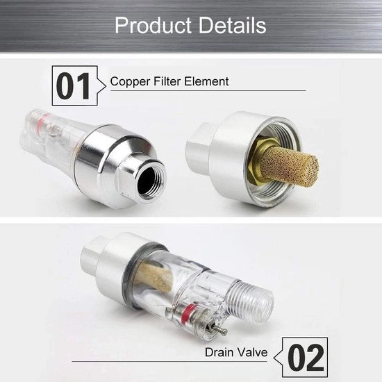 Filtro d'aria e trappola d'acqua per pennelli ad aria - Connetti su 1/8" Threads.