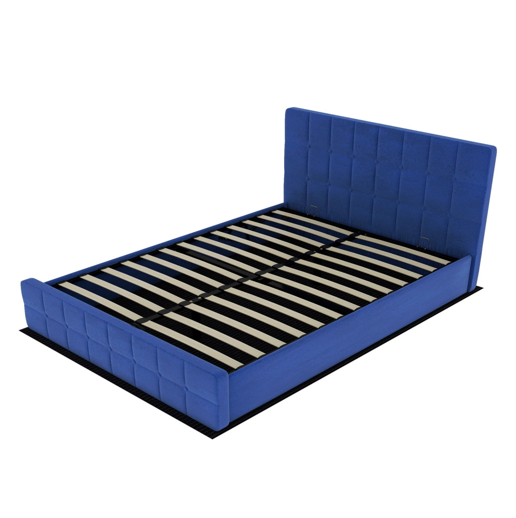 Letto imbottito 140x200 cm in velluto blu con testiera capitonné