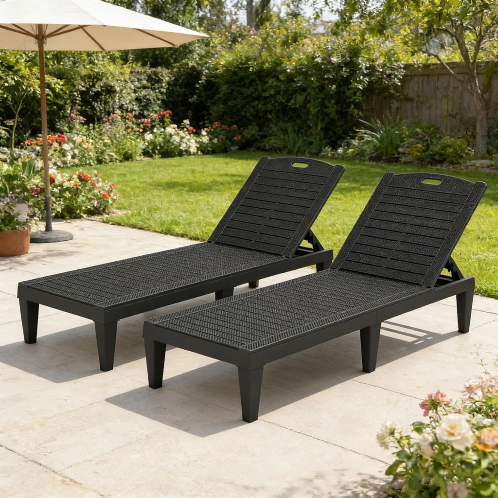 Set di 2 Sedie a Sdraio da Spiaggia, Lettino Prendisole da Giardino Reclinabile in Plastica con Schienale Regolabile in 5 Posizioni, Portata Massima 160 Kg, Sdraio Giardino per Giardino, Patio