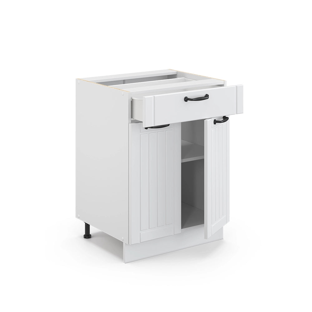 Mobiletto base per cucina Fame-Line Bianco rustico/Bianco 60 cm con cassetto, PL Marmo Vicco