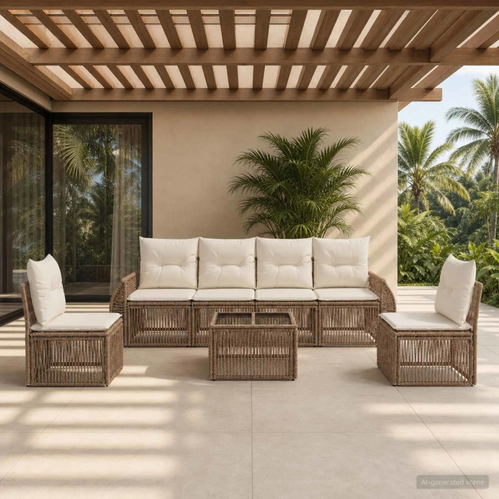 Set Divano da Giardino 7 pz Beige e Bianco Crema polyrattan 3435384