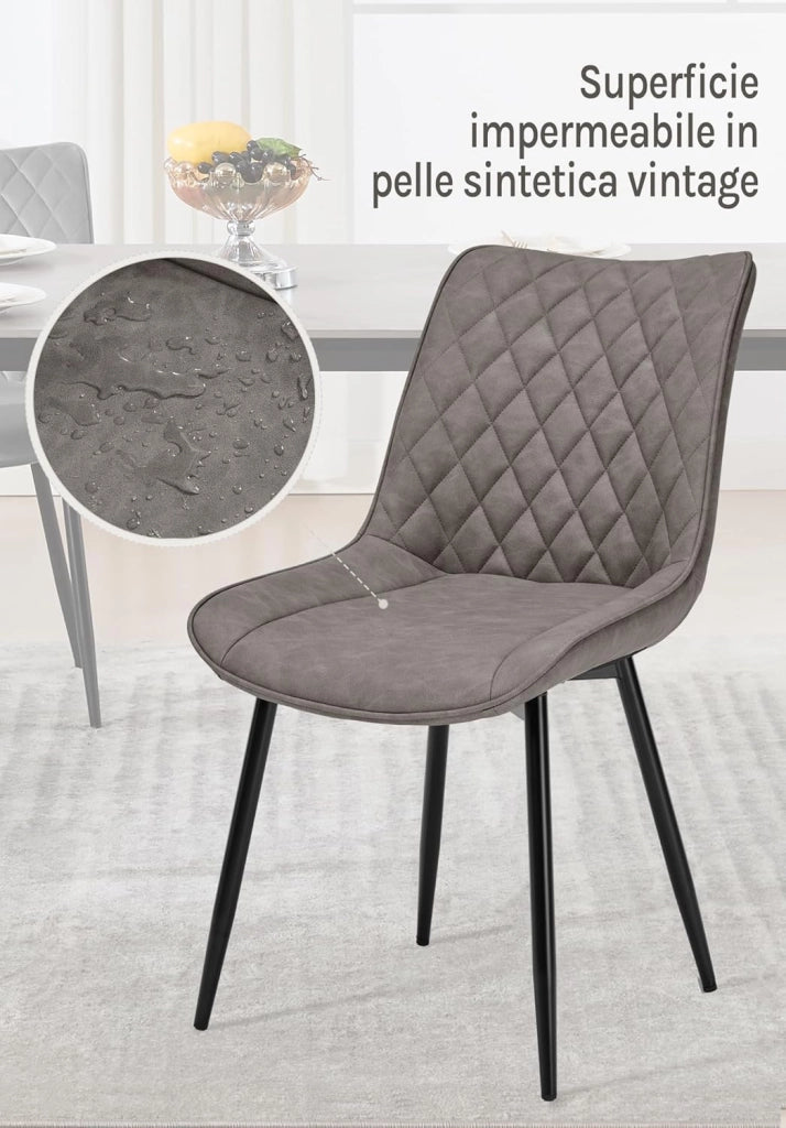 set di 2 sedie sala da pranzo sedie cucina moderne sedie imbottite Adatte per Sala Pranzo, Soggiorno, Camera da Letto Estetica in Ecopelle Grigio scuro Metallo BH210dgr-2