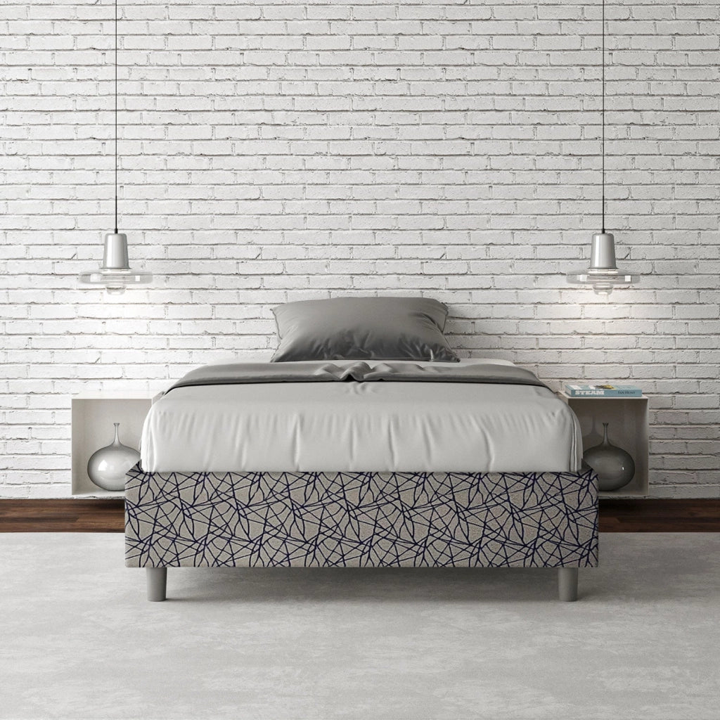 Letto una piazza e mezza con rete imbottito 120x200 tessuto Era 9 blu Azelia