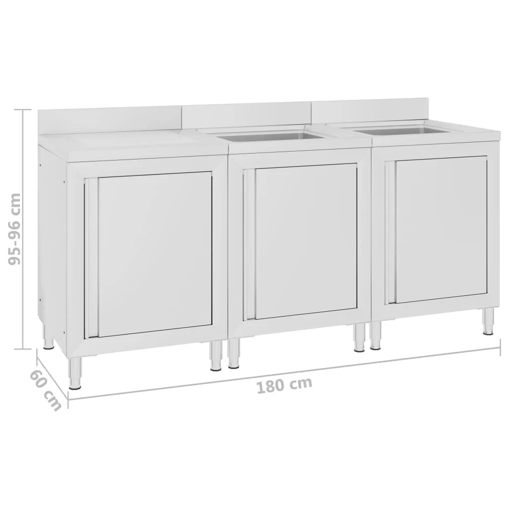 Lavello da cucina professionale 180 x 60 x 96 cm acciaio inox 02_0000720