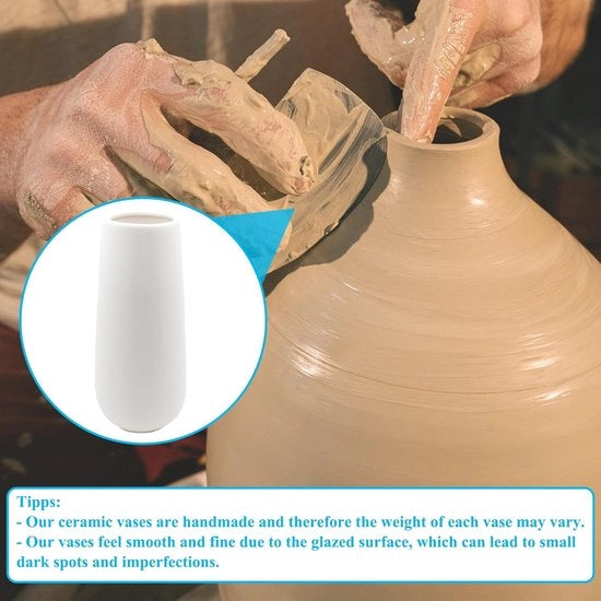 Vaso ceramico bianco 28 cm alto superficie opaca, vasi moderni per decorazione da tavolo per interni, vasi decorativi per pampas, vaso boho per fiori freschi e fiori essiccati