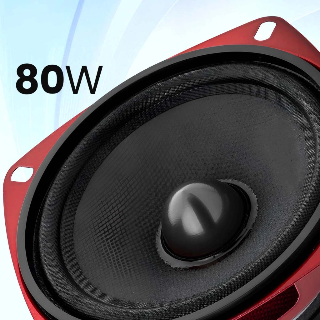 Altoparlante per auto 80W 90dB 10×10cm Profondità di incasso 5cm Rosso / Nero Avizar