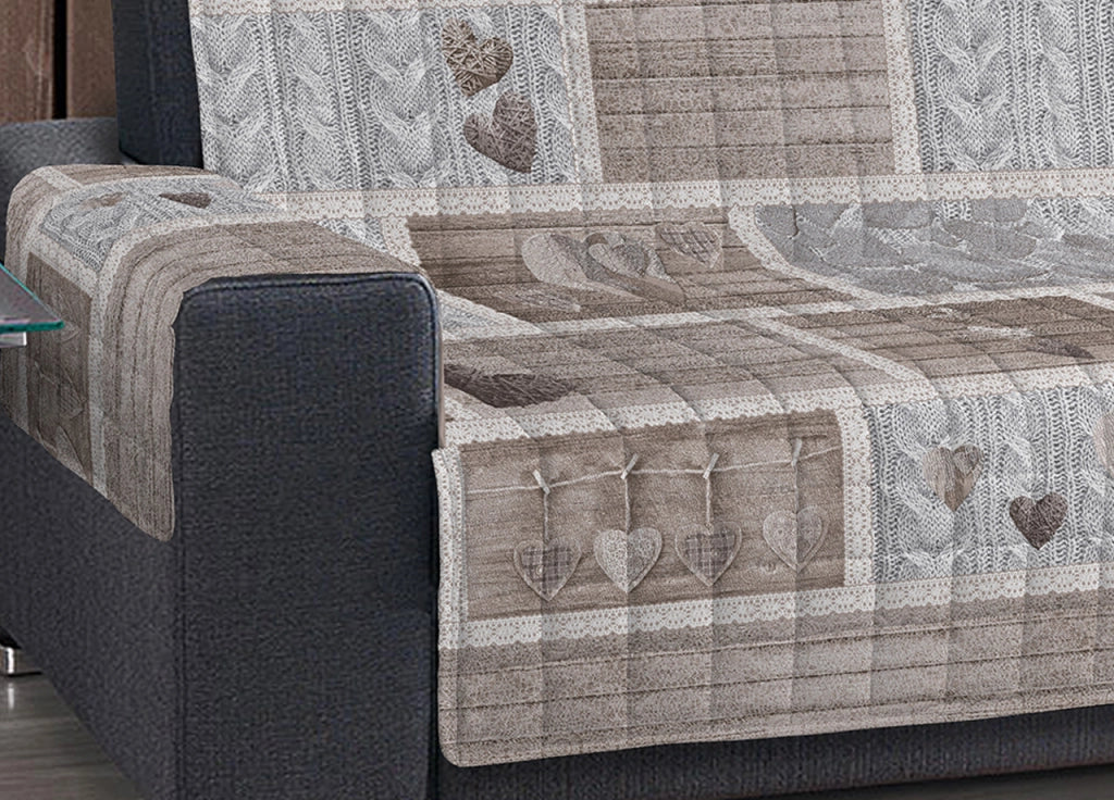 Copridivano Trapuntato Disegno Shabby Love - Poltrona - Beige