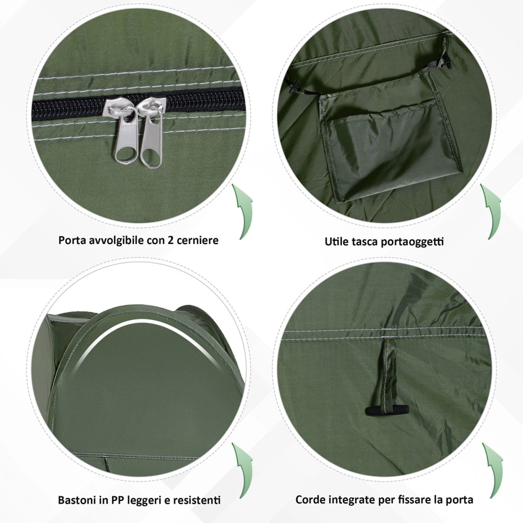 Tenda da Doccia Pop Up Impermeabile 100x100x185 cm in Poliestere Verde Militare