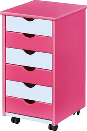 Contenitore a rotelle – contenitore a rotelle con 6 carichi – contenitore da ufficio – contenitore a rotelle – carrello – contenitore a carichi – in legno di abete massello – 35x39x66 cm – Rosa