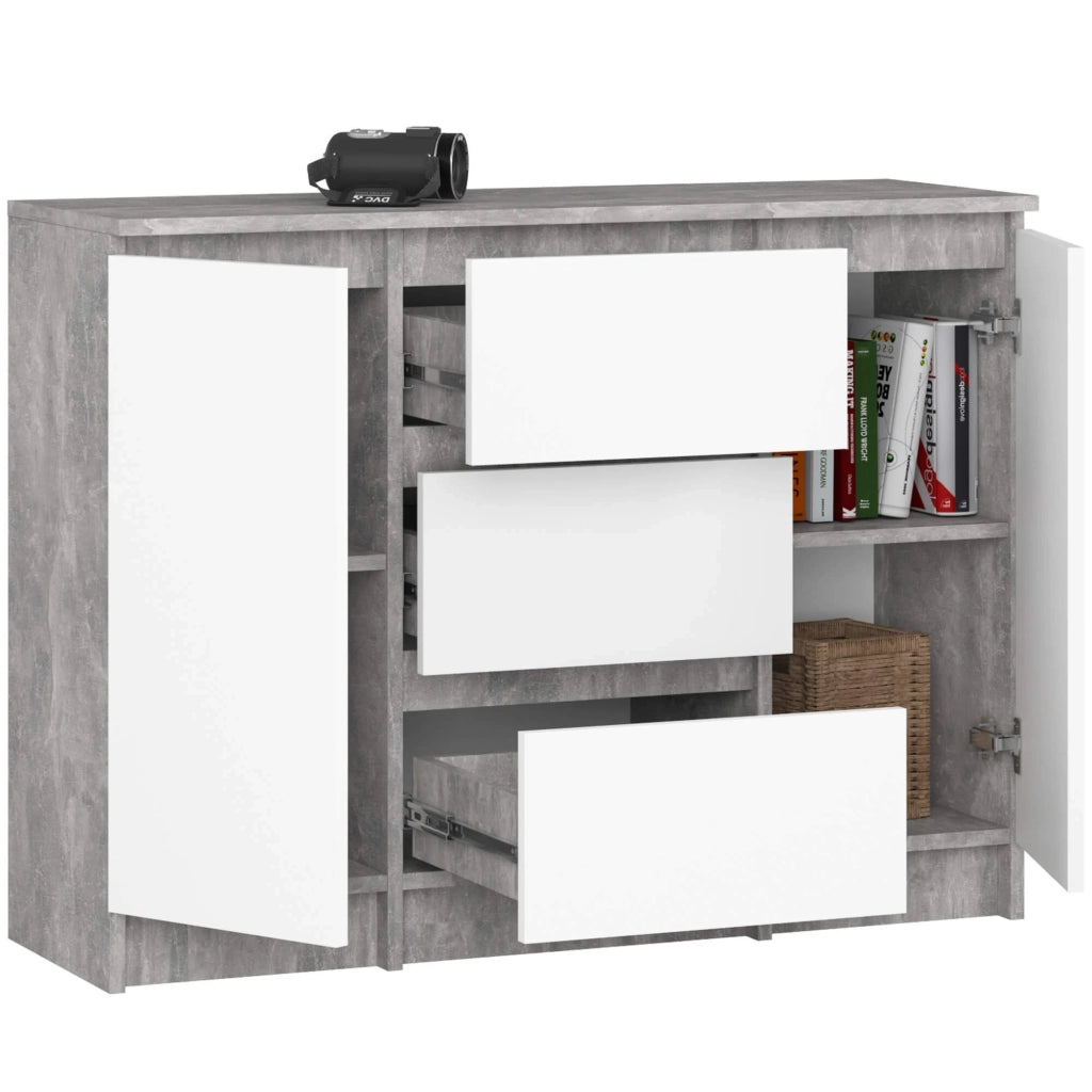 Cassettiera AKORD K100 Cemento 101 cm 2 ante 3 cassetti inserto frontale Bianco 101x35x76 cm