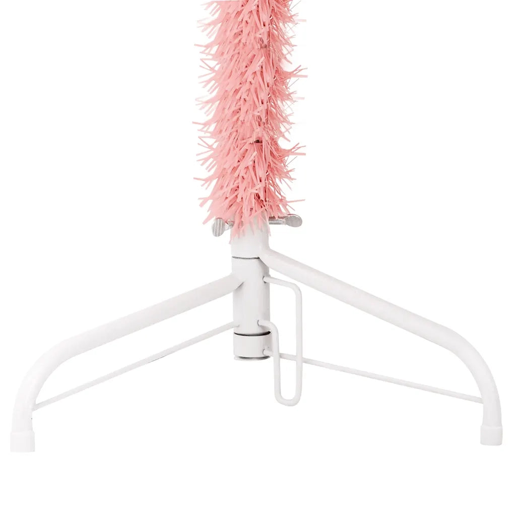 Albero Natale Artificiale Sottile a Metà e Supporto Rosa 150 cm 344570