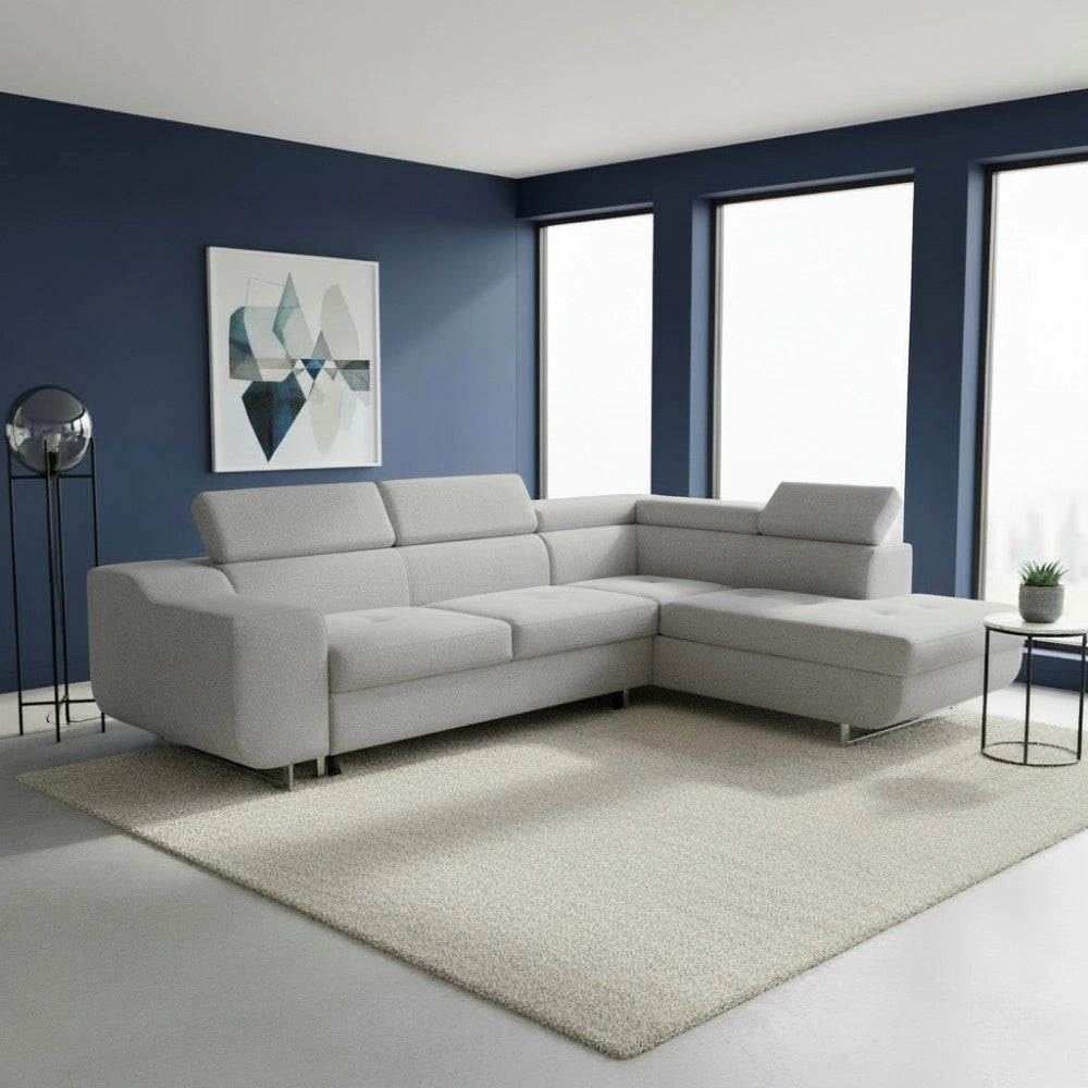 Divano Letto Angolare Casablanca con Penisola Contenitore Destra – Grigio Chiaro