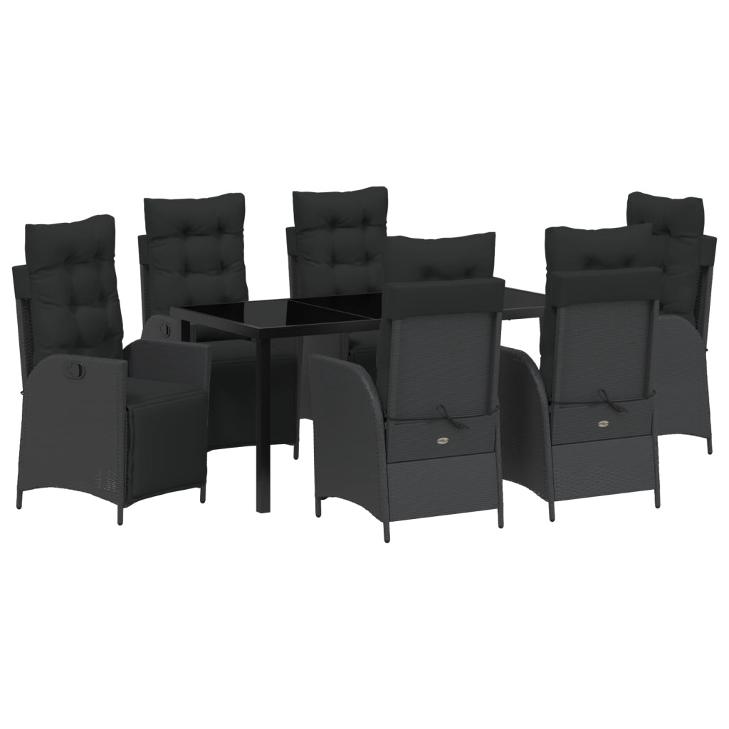 Set da pranzo da giardino 7 pezzi neri in rattan poli