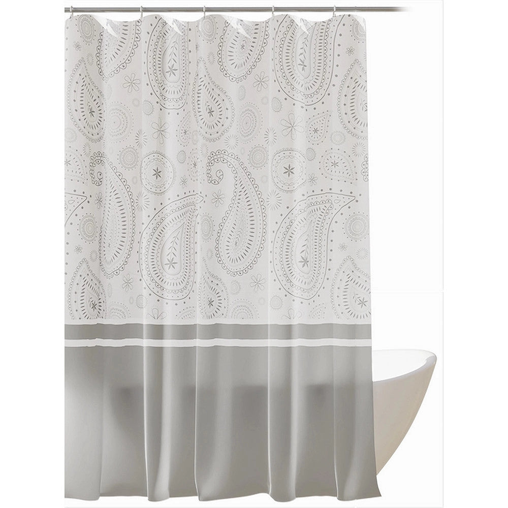 Trade Shop - Tenda Doccia Vasca Bagno 12 Anelli 180x200 Cm Motivo Paisley Etnico Grigio 87581 -