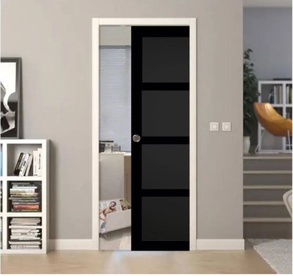 Porta scorrevole Telia nera 4 ante H204 x L83 + sistema tasche e kit di finitura inclusi