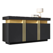 Credenza con 3 Ante; 6 Scomparti e Ripiani Regolabili per Soggiorno in Pannelli di Particelle 140 × 38 × 70 cm Nero